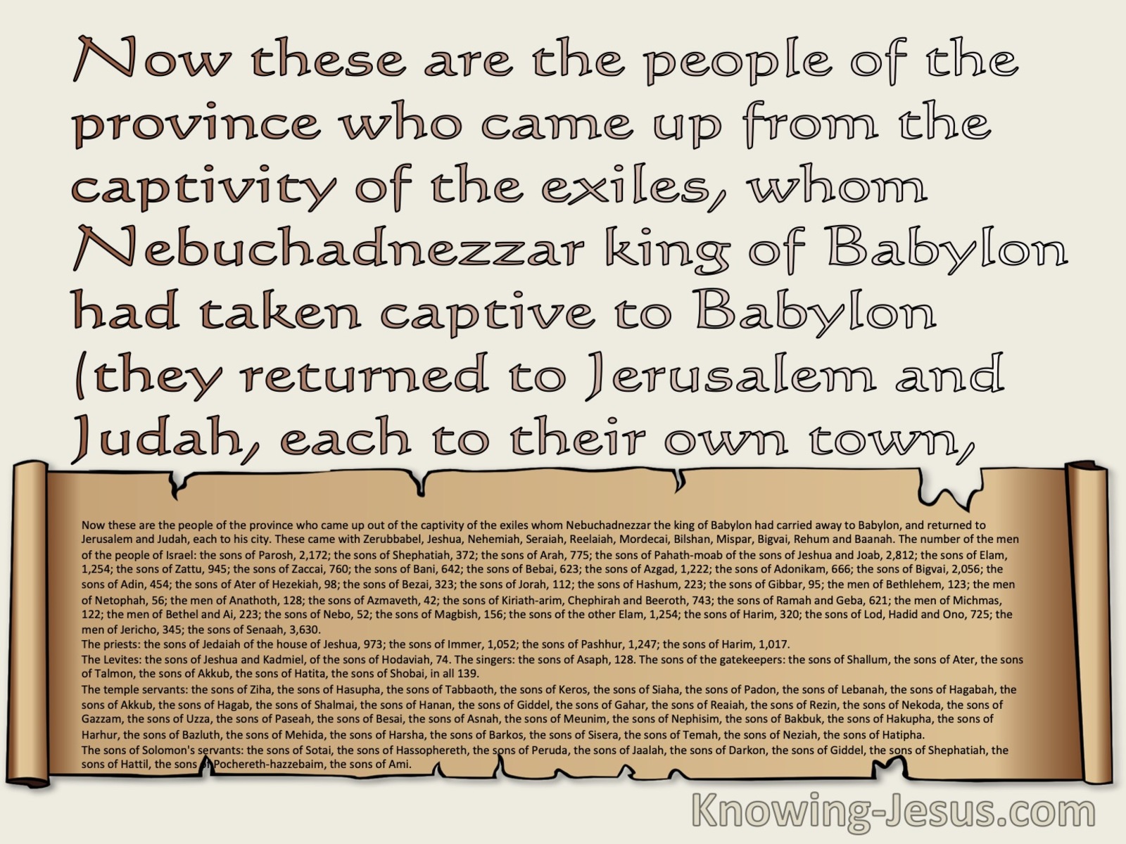 Ezra 2:1 These Are The People Who Came Into Captivity Whom  King Nebuchadnezzer Took To Babylon (beige)